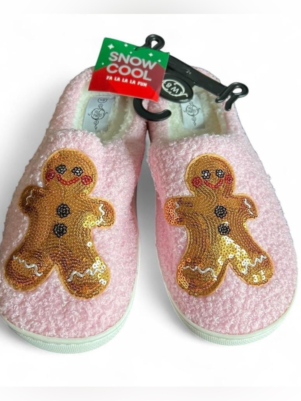 Sole Mates Pink Fuzzy Slipper with Sequin Gingerbread NEW